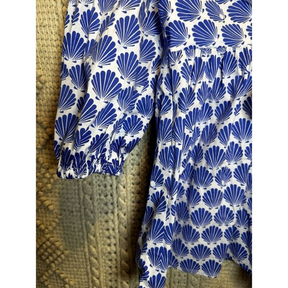 Kate Spade New York White Blue Clamshells 3/4 Sleeve Blouse Shirt Knot Size 8 - Picture 4 of 6